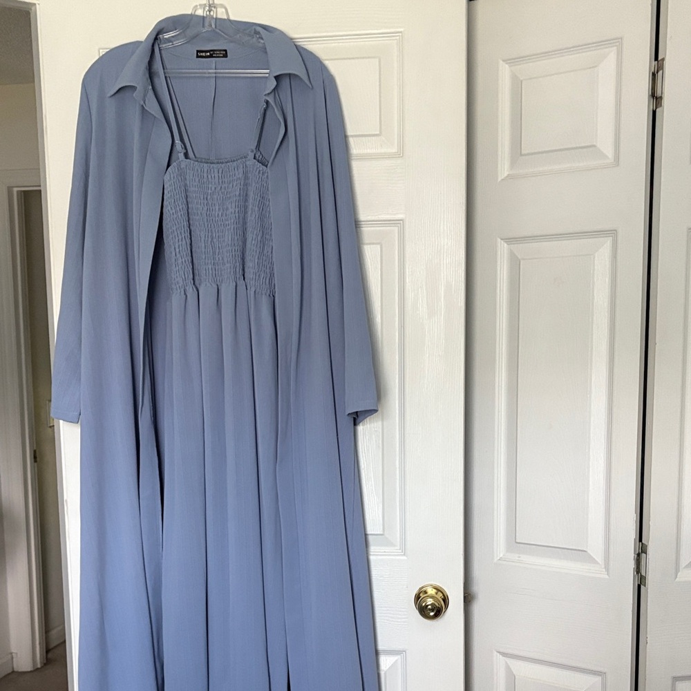 SHEIN Light Blue Long Sleeve Dress
